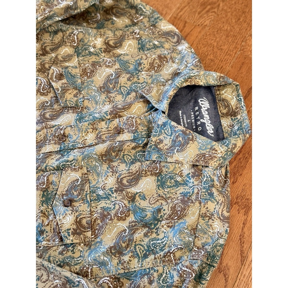 Wrangler Retro Premium Mens L Long Sleeve Western Shirt Multicolor Paisley AOP
